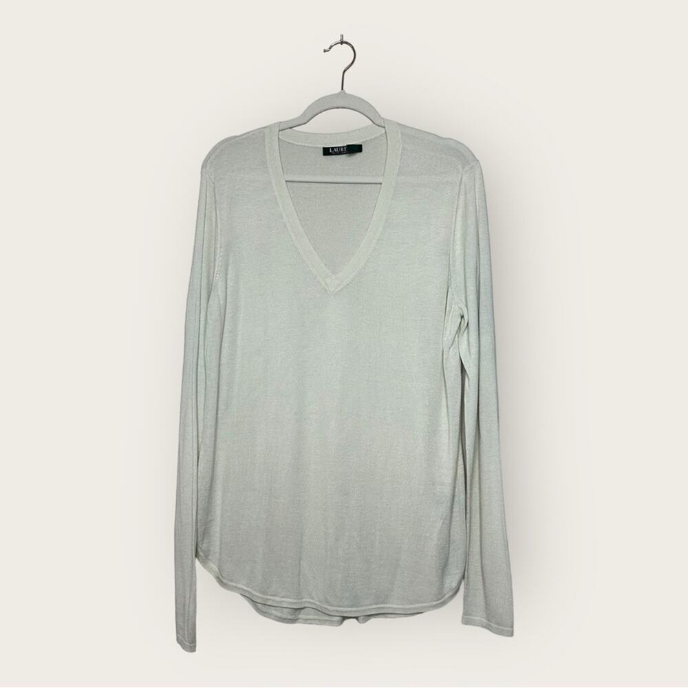 Lauren Ralph Lauren | Long Sleeve V-Neck Shirt | Ivory | Size XL